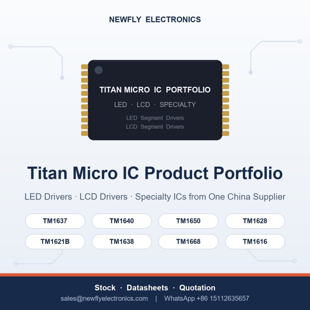 Titan Micro IC product portfolio - LED segment drivers, LCD segment drivers and specialty ICs from Newfly Electronics, China supplier