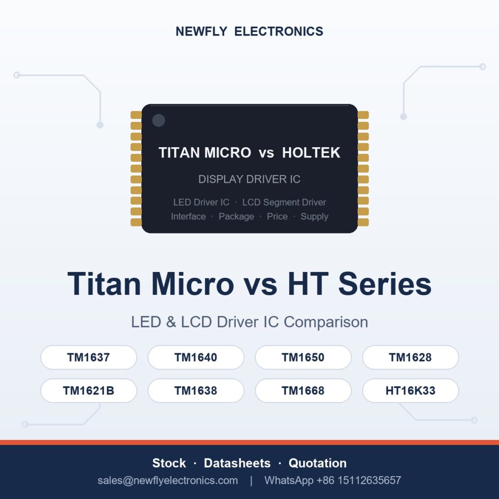 Titan Micro TM series and Holtek HT series display driver IC comparison - LED and LCD driver ICs available from Newfly Electronics China